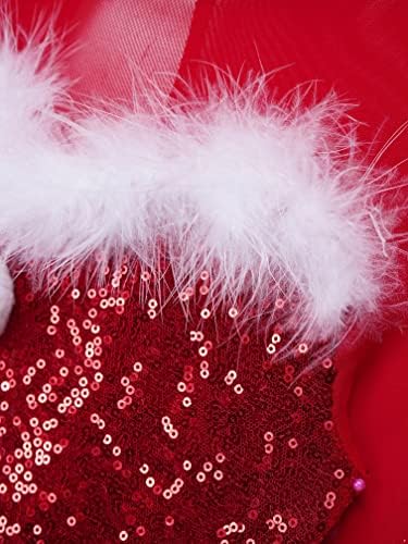 MSEMIS ילדים בנות סנטה חג המולד שרוול ארוך שרוול מפתח שמלת ריקוד גב החלקה על קרח חליפת הופעה לירית