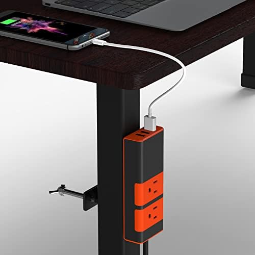 רצועת חשמל מהדק הרכבה על שולחן מתכת, מתחת לשולחן הרכבה על תחנת כוח טעינה USB עם 2 שקע AC ו -3 יציאות USB רצועת חשמל, מגני מתח מתכת, מהדק