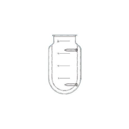 זכוכית אייס 6523-27 בקבוק תגובה גלילית סדרתית, אוגן שטוח 200 ממ, חריץ טבעת O, 35/25 מפרקי כדור טבעת O על חיבורי כניסת/יציאה של ז'קט, קיבולת