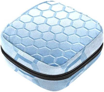 אחסון תיק עבור תחבושות היגייניות, נייד עבור נשים בנות רחיץ לשימוש חוזר, מודרני כחול משושה דפוס