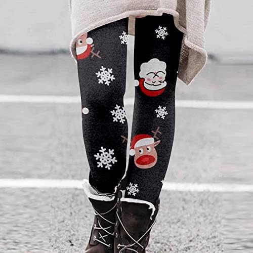 חותלות לחג המולד לנשים אימון גבוה במותניים מכנסי יוגה בקרת בטן איילים פתית שלג מודפס