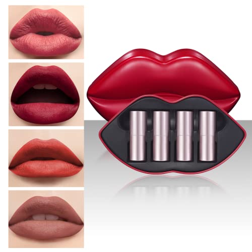 4 יחידות מבריק שפתון אדום שפתיים אריזת מתנה קרם גימור לטווח ארוך לחות שפתון שאינו דביק עבור נשים