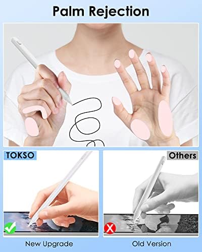 TOKSO Stylus PEN תואם לעיפרון iPad, דחיית דקל עיפרון פעיל לאייפד, iPad Air, iPad Pro, iPad mini -white