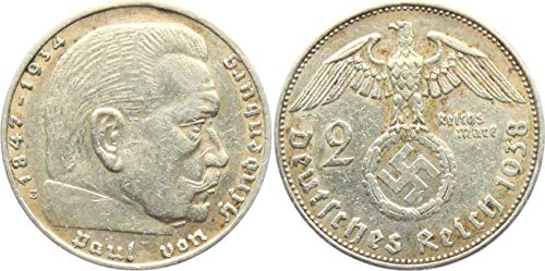1936-1939 סילבר נאצי גרמני 2 רייכסמרק מוכר מטבעות סובל