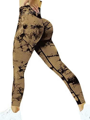 Jomkig עניבה צבע חותלות חלקות לנשים אימון מותניים גבוה מכנסי יוגה סקרנץ 'טייץ דחיסת הרמת התחת