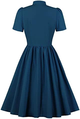 חדש שנים שמלת אופנה בריטי להנמיך צווארון משובץ הדפסה קצר שרוול הברך-רגל שמלה
