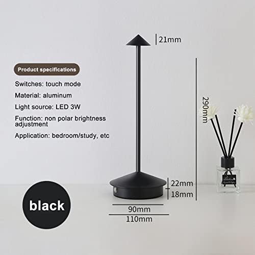 LJXIIOO מנורת שולחן לעומק אלחוטי, מנורת שולחן LED באלומיניום, מנורה נטענת של MORDERN נטענת, שימוש בהיר מקורה/חיצוני, שחור