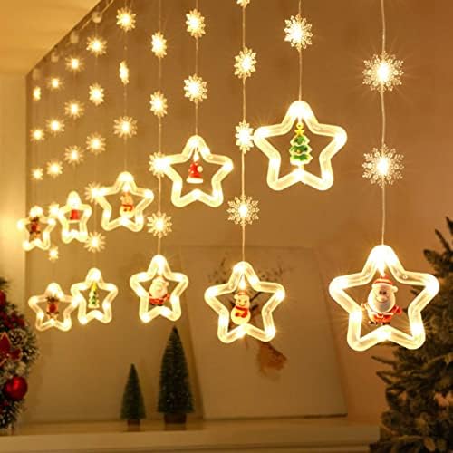 Xianfei 10ft LED אורות וילון כוכב חג המולד, סוללת נצנוץ מופעלת אורות תלייה עם קישוטי סנטה קלאוס