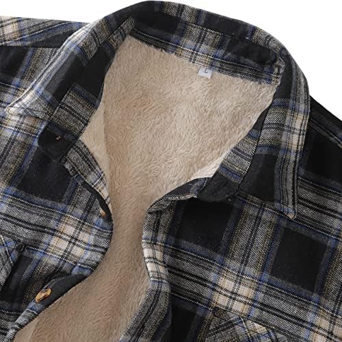 XXBR משובץ מעילי פליס חולצות לגברים, כפתור מטה צווארון מפני צווארון נבדק חולצה עם הלבשה עליונה חמה עם כיסים