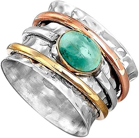 טבעת ספינר אבן חן טורקיז לנשים, טבעת ספינינג, טבעת מדיטציה מכסף, טבעת חרדה, טבעת הצהרה בעבודת יד