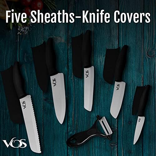 ווס אוניברסלי סכין בלוק קרמיקה סכיני מטבח עם קולפן, קרמיקה קילוף סכין 3, 4, 6, אינץ שחור