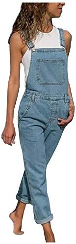 סרבל ג 'ינס של אייהו לנשים בשנות ה -70 נשים מזדמנים למתוח מתכוונן ג' ינס סינר סרבל ג ' ינס קרוע מכנסיים סרבלים