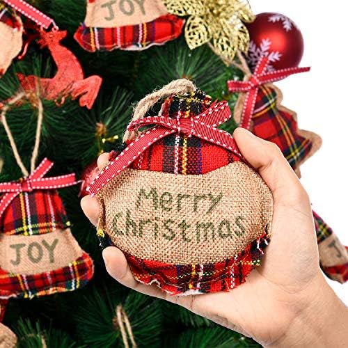 קישוטי עץ יוטה לחג המולד של Jetec קישוטים תלויים קישוטים לחג המולד עץ עץ עץ בצורת כדור לחג המולד, 4 סגנונות