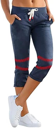 מכנסי ריצה של אתקיה כותנה לנשים דפוס בייסבול דפוס מכנסי טרנינג אלסטיים מותניים מותניים מכנסיים מזדמנים