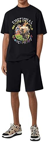 חולצות ספורט בקיץ דו חלקים קיץ O-צווארון גברים קצרים מכנסי אופנה מגדירים מכנסי שרוול חליפות גברים והגבר בחליפה שחור