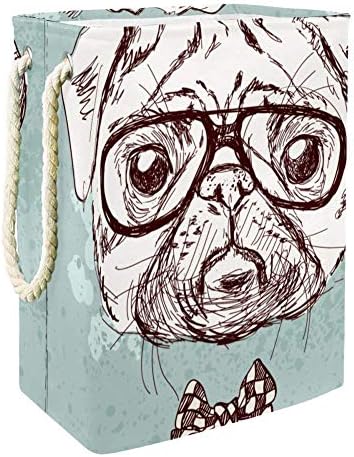 בציר הברנש פאג כלב עם משקפיים וקשת בית מתקפל כביסת מתקפל בד סל במעונות חדר אחסון