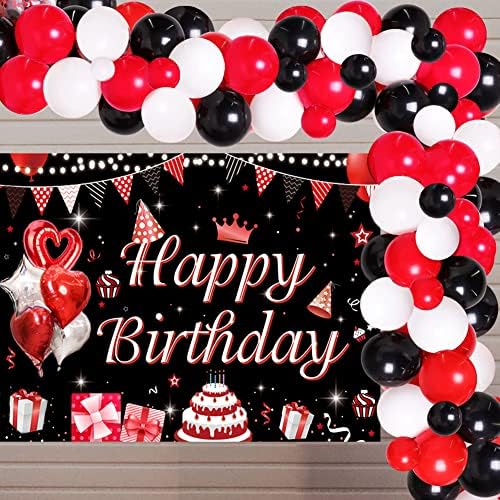 אדום שחור בלוני יום הולדת רקע אדום שחור לבן בלוני קשת זר ערכת בני בנות מסיבת יום הולדת קישוטי 6 רגל על 4 רגל