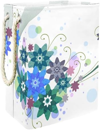 דייה עמיד למים סלי כביסה גבוה חסון מתקפל יצירתי כחול פרח דפוס הדפסת סל למבוגרים ילדים בני נוער בנות בחדרי שינה אמבטיה