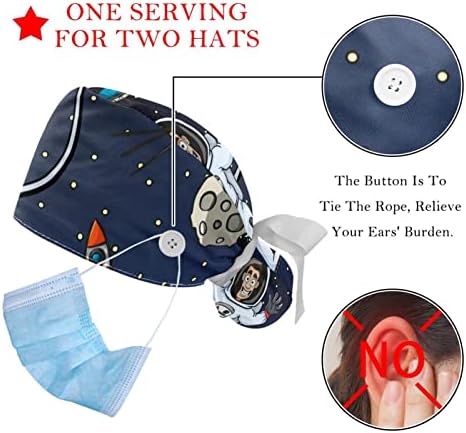 Homedecorzone 2 חתיכות גלקסי חללית רקטות כובע עבודה עם כפתורים, כובע בופנט מתכוונן עם מחזיק קוקו
