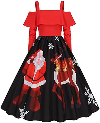 2022 שמלות חג מולד לנשים אלגנטיות שרוול ארוך נגד שמלת צוואר שמלת צוואר וינטג 'מסיבת קוקטייל נדנדה שמלת מקסי עם חגורה