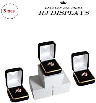 מארז 3 קופסא טבעת קטיפה שחורה עם קופסאות מתנה לתכשיטי זהב-על ידי תצוגות אר ג ' יי