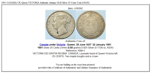 1901 CA 1901 קנדה מלכת בריטניה ויקטוריה עתיקה אותנטית O 25C טובה לא מאושרת