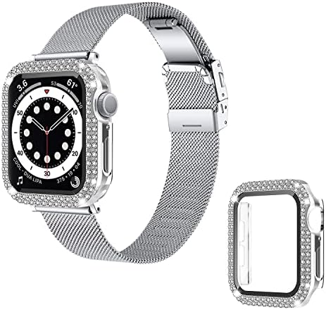 Sanxiuly תואם ל- Apple Watch 8/7 פס 45 ממ 41 ממ עם מארז Bling, להקות רשת נירוסטה IWatch להקות Apple Watch של סדרה 8/7.