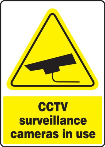 Accuform msec593vp שלט בטיחות פלסטי, מצלמות מעקב של טלוויזיה במעגל סגור בשימוש עם גרפיקה, 14 אורך x 10 רוחב x 0.055 עובי, צהוב/שחור על