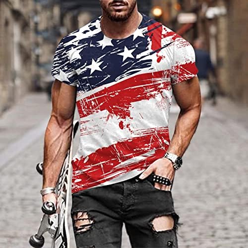 חולצת טריקו של דגל אמריקאי של גברים קיץ קז'ון שרוול קצר דפסים גרפיים