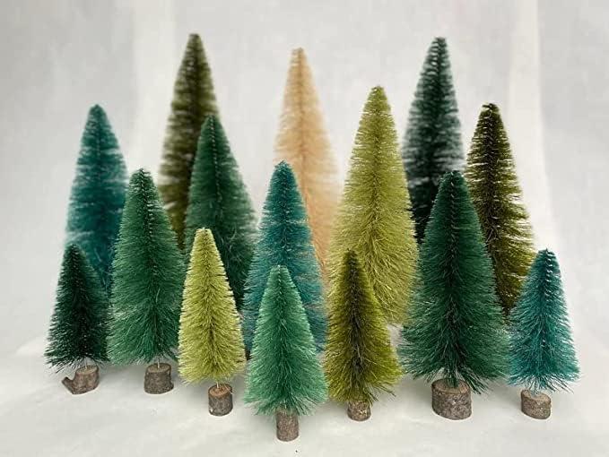 צבע רב, עצי חג המולד חמודים, תפאורה לחג המולד, בעבודת יד, עצי מברשת בקבוקים בסגנון וינטג ', קישוטים תלויים לחג המולד