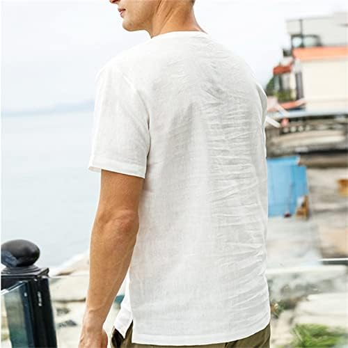Maiyifu-GJ חולצות פשתן בצבע אחיד של גברים חולצות חוף מזדמנים טרופיות