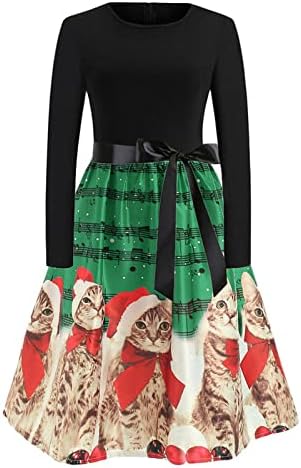 נשים של חג המולד שמלות חמוד חג המולד חתול הדפסת שמלת 1950 בציר רוקבילי שמלת רטרו קוקטייל המפלגה שמלה