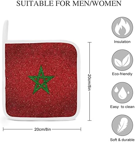 דגל לאומי של מחזיקי סיר מרוקו 8x8 רפידות חמות עמידות בפני חום הגנה על שולחן העבודה להגנה על מטבח בישול 2 חלקים