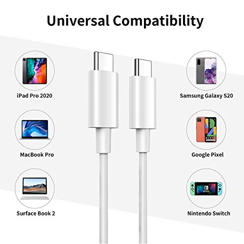 כבל USB C ל- USB C 60W/3A 6.6ft, סוג C PD כבל טעינה מהיר, כבל מטען USB C תואם ל- MacBook Pro 2020, iPad Pro 2020, Samsung Galaxy S20,
