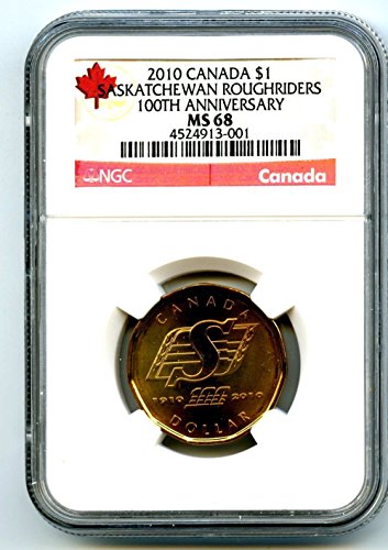 2010 קנדה ססקצ'ואן רוסרידרס לוני נדיר דולר לון כיתה עליונה .. רק 1 $ 1 ms68 ngc