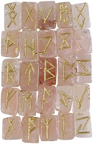 הרמוניזציה של רוז קוורץ אבן נפלה עם סמל אלפבית רונה רייקי ריפוי מתנה רוחנית קריסטל