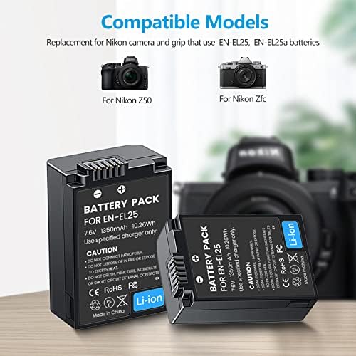 REYTRIC EN-EL25 סוללה ומטען USB כפול עבור NIKON Z50, Z 50, Z FC מצלמות דיגיטליות התואמות ל- Nikon EN-EL25 ENEL25, EN-EL25A 4241 סוללה,