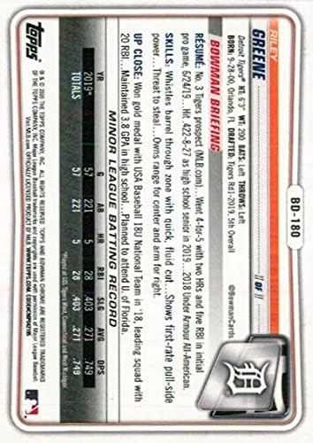 2020 דראפט כרום באומן BD-180 Riley Greene RC טירון דטרויט טייגרס MLB כרטיס מסחר בייסבול