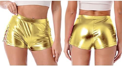 Fldy נשים מבריקות מכנסיים מתכתיים מבריקים מכנסיים כושר אימון יוגה מכנסיים חמים מכנסיים חריפים פסטיבל ריקודים חצופים תחתונים זהב קטן