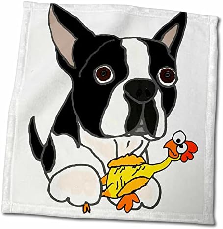 3 דרוז מצחיק כלב טרייר בוסטון חמוד עם צעצוע עוף גומי - מגבות