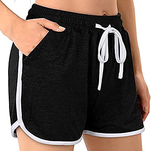 מכנסיים קצרים של מכנסיים קצרים בקיץ לנשים מכנסיים קצרים אתלטי עם כיסים שרושו מכנסיים מותניים אלסטיים יוגה מכנסיים קצרים, 2 חבילה