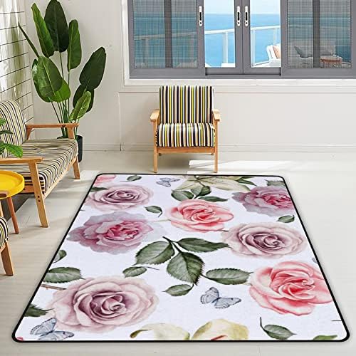 זוחל שטיח מקורה משחק מחצלת ורדים בצבעי מים פרפרים לסלון חדר שינה משתלת חינוכית חינוכית שטיחים שטיחים 72x48 אינץ '