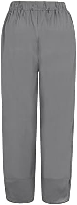מכנסי רגל רחבים לנשים מכנסי פשתן כותנה מכנסיים עליונים מכנסיים יומיומי מכנסיים פשוטים עם כיס