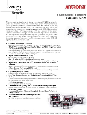 Antronix CMC2002H 2-Way- חבילה-מפצל אופקי -3.5dB יציאות 5-1002 מגה הרץ איכות מקצועית גבוהה עבור טלוויזיה בכבלים ומפעל אינטרנט אטום עם