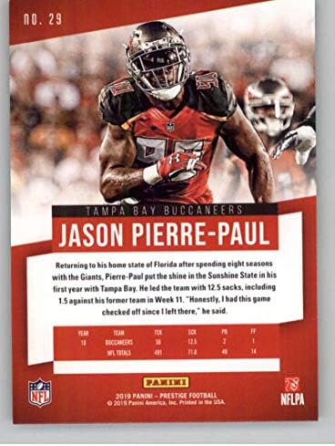 2019 Panini Prestige 29 ג'ייסון פייר-פול טמפה מפרץ Buccaneers NFL כרטיס מסחר בכדורגל