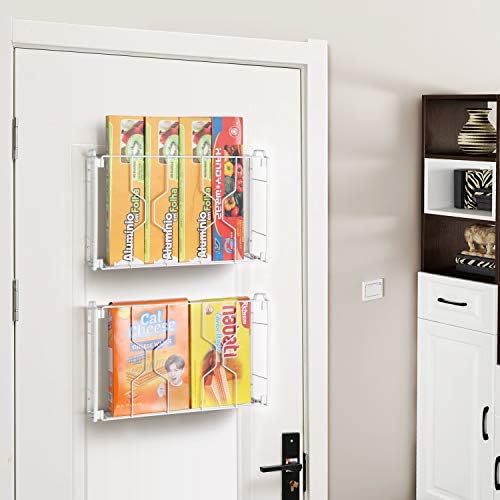 2 אריזות- מגמות פשוטות מעל דלת/קיר הרכבה על ארון דלתות מחזיק במטבח או מזווה לחיתוך קרש, נייר אלומיניום, ציוד ניקוי, לבן