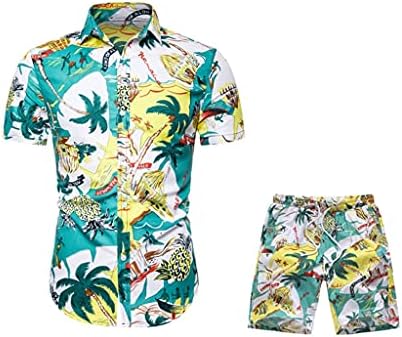 סט גברים של חוף XJJZS, חולצת הדפסה של מכנסיים קצרים בקיץ, סט יומי של גברים רופפים