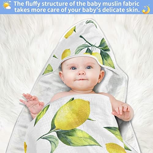 VVFELIXL מגבת ברדס לתינוק, עלים ירוקים לימון סופגים מגבת רחצה פעוטות, כותנה מגבות תינוקות רכות יילוד לתינוק 35x35in 0-6t לבן