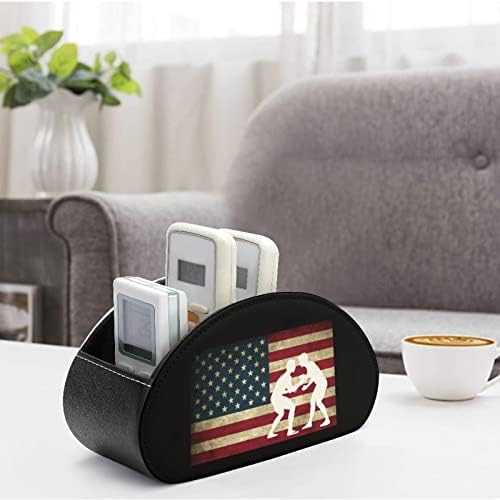 היאבקות אמריקאית אמריקאית עור דגל של שולטת בשלט מרחוק מצחיק תיבת אחסון קאדי מארגן שולחן עבודה עם 5 תאים למשרד Blu-ray TV