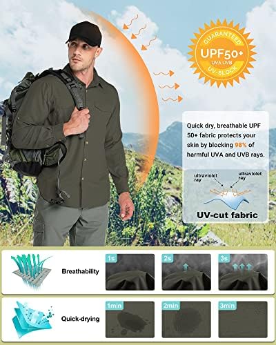 מיזמים חיצוניים לגברים UPF 50+ UV הגנת שמש SPF חולצת טיול חולצה שרוול ארוך משקל קל יבש לדיג נסיעות ספארי